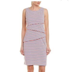 J. McLaughlin Modal Stretch Cotton Striped Layers Red White Blue Dress Size L